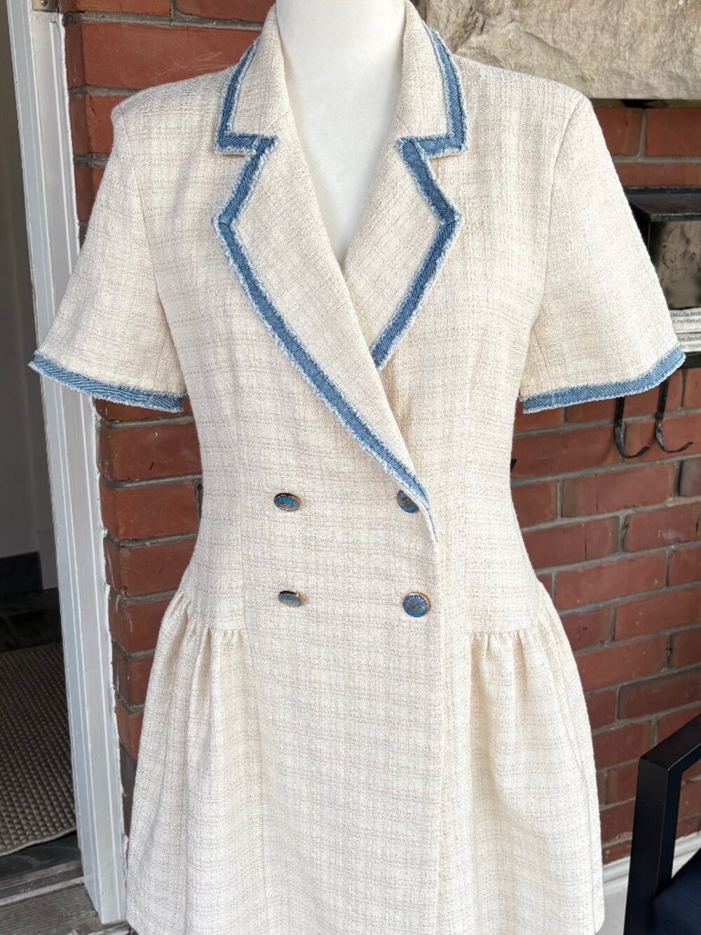 Sandro Seville Double-Breasted Denim Trim Tweed Mini Dress